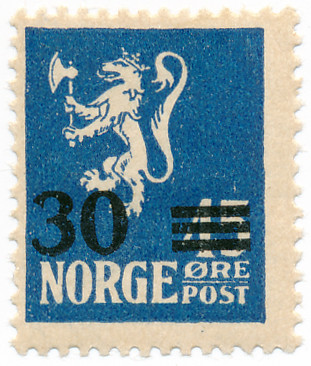 NK157 Løveprovisorier - Blå 30 øre på 45 øre